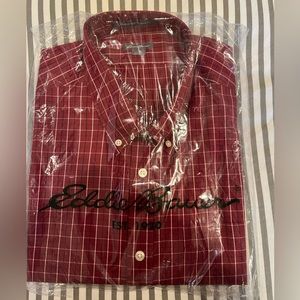 Eddie Bauer Short Sleeved, Dark Berry colored, Cotton Shirt.
